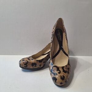 Naturalizer Black Tan Animal Print Mobwife Lennox Faux Leather Pump Heels Size 7